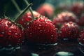 Cherry water drops. Generate Ai Royalty Free Stock Photo