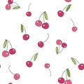 Cherry on white background. Vector seamless pattern.