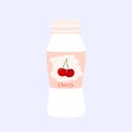 Cherry yogurt in plastic cup. Milk cream product. Flat style. Royalty Free Stock Photo