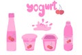 Cherry yogurt set pink colour splashes flat design