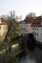 Chertovka river in Prague Mala Strana. Water wheel