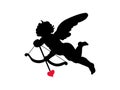 Cherub silhouette Valentines day, cute cupid angel with wings