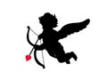 Cherub silhouette Valentines day, cute cupid angel with wings