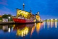 The Chesapeake Lightship and Baltimore Aquarium at night, in Baltimore, Maryland