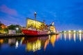 The Chesapeake Lightship and Baltimore Aquarium at night, in Baltimore, Maryland