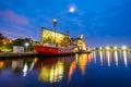The Chesapeake Lightship and Baltimore Aquarium at night, in Baltimore, Maryland