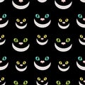 Cheshire cats smiling in darkness. Vector seamless pattern