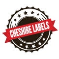 CHESHIRE LABELS text on red brown ribbon stamp