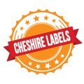 CHESHIRE LABELS text on red orange ribbon stamp