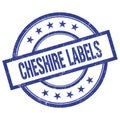 CHESHIRE LABELS text written on blue vintage round stamp