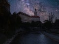 Chesky Khumlov in night time with milkyway galaxy on the sky Royalty Free Stock Photo