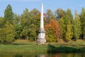 Chesma obelisk closeup, sunny september day. The Gatchina Palace Park