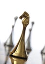 Gold knight on chessboard Royalty Free Stock Photo