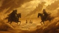 Chess art, horse attack on a chessboard Royalty Free Stock Photo