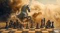 Chess art, horse attack on a chessboard Royalty Free Stock Photo