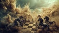 Chess art, horse attack on a chessboard Royalty Free Stock Photo