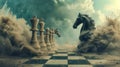 Chess art, horse attack on a chessboard Royalty Free Stock Photo