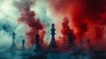 Chess Battle in Red and Blue Haze Royalty Free Stock Photo