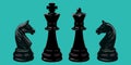 Chess Black King and Queen with Knight Horse sign isolated on a green background.  Vector illustration Royalty Free Stock Photo