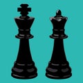 Chess Black King and Queen sign isolated on a green background.  Vector illustration Royalty Free Stock Photo