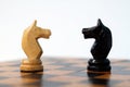 Chess. Black and white knights on chess board. Royalty Free Stock Photo