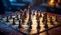 Chess board battle King success, knight intelligence, rook leadership generated by AI Royalty Free Stock Photo