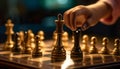 Chess board battle king success, pawn intelligence, knight leadership generated by AI Royalty Free Stock Photo