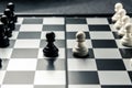 Chess board with black and white chess facing each other. White and black pawns go on the attack Royalty Free Stock Photo
