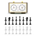 Chess board and chessmen vector leisure concept knight group white and black piece competition