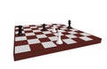 Chess board with figures pawn, king, rook. Difficult situation, lone warrior, defender. Defeat or victory. Isometric illustration