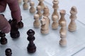 Chess board game, business competitive concept, encounter difficult situation, losing and winning