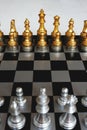 Chess board game, business competitive concept, strong financial capital advantage situation against enemy