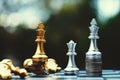 Chess board game, business competitive concept, strong financial capital advantage situation against unstable finance team
