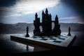 Chess board game concept of business ideas and competition. Chess figures on a chessboard. Outdoor sunset background