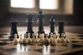 Chess board game concept of business ideas and competition and strategy ideas concep. Chess figures on a dark background with Royalty Free Stock Photo
