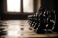 Chess board game concept of business ideas and competition and strategy ideas concep. Chess figures on a dark background with Royalty Free Stock Photo