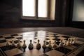 Chess board game concept of business ideas and competition and strategy ideas concep. Chess figures on a dark background with Royalty Free Stock Photo