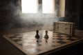 Chess board game concept of business ideas and competition and strategy ideas concep. Chess figures on a dark background with Royalty Free Stock Photo