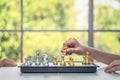 Hand playing chess board Royalty Free Stock Photo