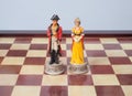 A chess board with the king represented by The Duke of Wellington with his queen