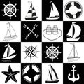 Chess board seamless marine pattern. Black and white squares with nautical elements Royalty Free Stock Photo