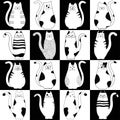 Chess board seamless pattern. Black and white squares with cartoon cats Royalty Free Stock Photo