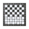 Chess boards on wooden background. Draughts, game with pieces in black and white. Vector