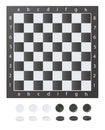 Chess boards on wooden background. Draughts, game with pieces in black and white. Vector