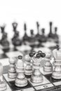 Chess. Chess board. Wooden chess pieces. black and white Royalty Free Stock Photo