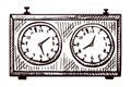 Chess clock sketch isolated. Retro watch for chess game in hand drawn style Royalty Free Stock Photo