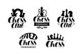 Chess club, logo or label. Game, tournament icon. Typographic design, lettering vector