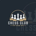 chess club logo vintage vector illustration template icon graphic design. chessmen emblem and label concept on black background Royalty Free Stock Photo