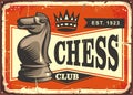 Chess club vintage tin sign design concept