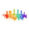 Chess colorful figures pieces tournament game illustration waterolor king